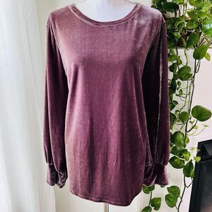 Ava & Viv Purple Crushed Velvet Super Soft & Cozy Long Sleeve Blouse - Plus 2X